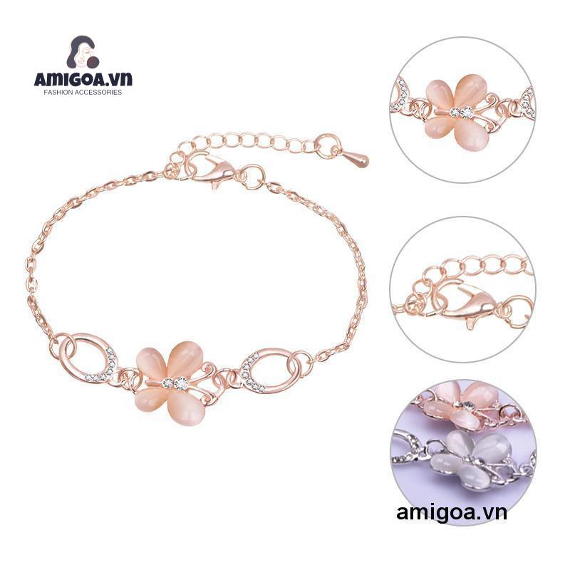 Vòng Tay Mạ Vàng Hồng Đính Hoa Và Bướm Phong Cách Hàn Quốc Đơn Giản Cho Nữ