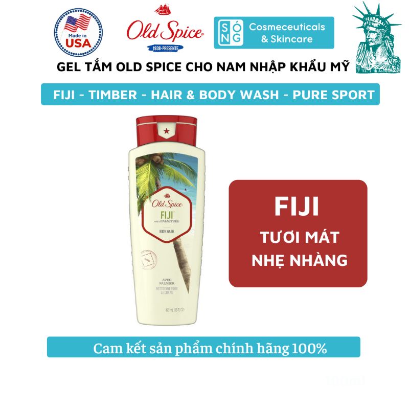 [AUTH] Gel Tắm Và Tắm Gội Từ Mỹ Old Spice Pure Sport | Hair &amp; Body Wash | Timber | Fiji Dành Cho Nam 532ml