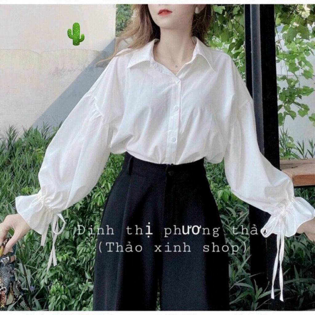Áo sơ mi form rộng tay bồng cột nơ sau cổ cực xinh , chất kate lụa mềm mịn mát