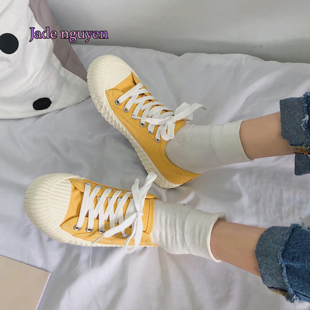 Giày bánh quy nữ vải canvas, giày bata nữ đi chơi - cổ thấp 5 màu