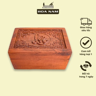 Hộp gỗ đựng thuốc lào chất liệu gỗ hương khắc chữ Lộc cao cấp, sang trọng TL01