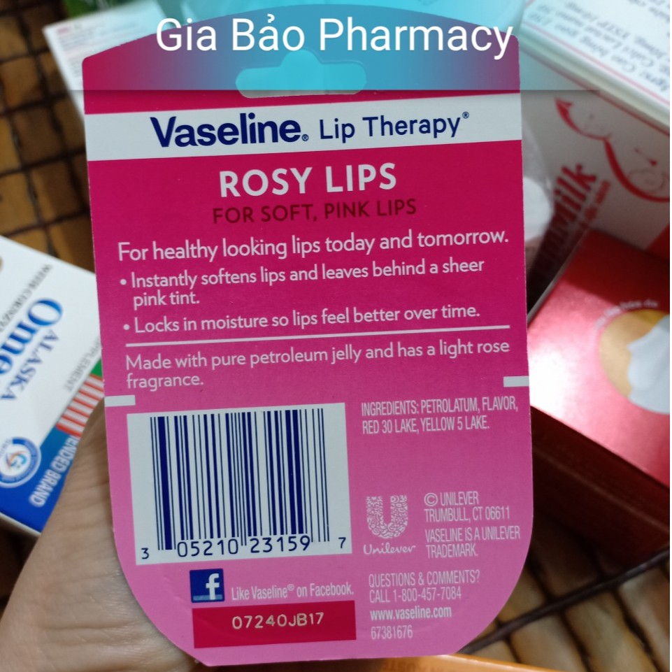 Vaseline rosy lips hũ nhỏ giúp môi mềm,căng mịn.