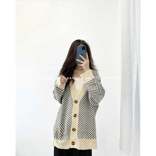 Áo len cadigan vằn cá tính , áo len from rộng chất dày ấm áp xuất xứ Quảng Châu phong cách Hàn Quốc YANSOO