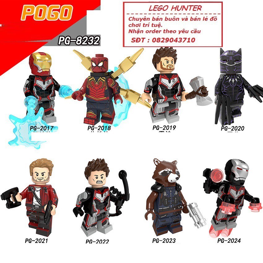Lego Marvel minifigures Superheroes End Game nhân vật Ironman Spiderman Warmachine Thor Starlord Black Panther PG 8232