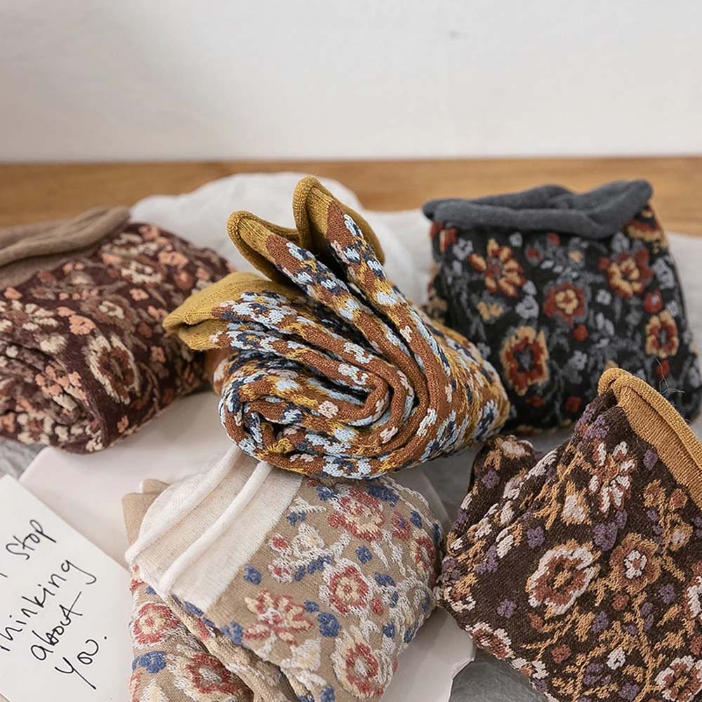 Vớ Cotton Xoăn Thêu Hoa Phong Cách Harajuku Cổ Điển Cho Nữ