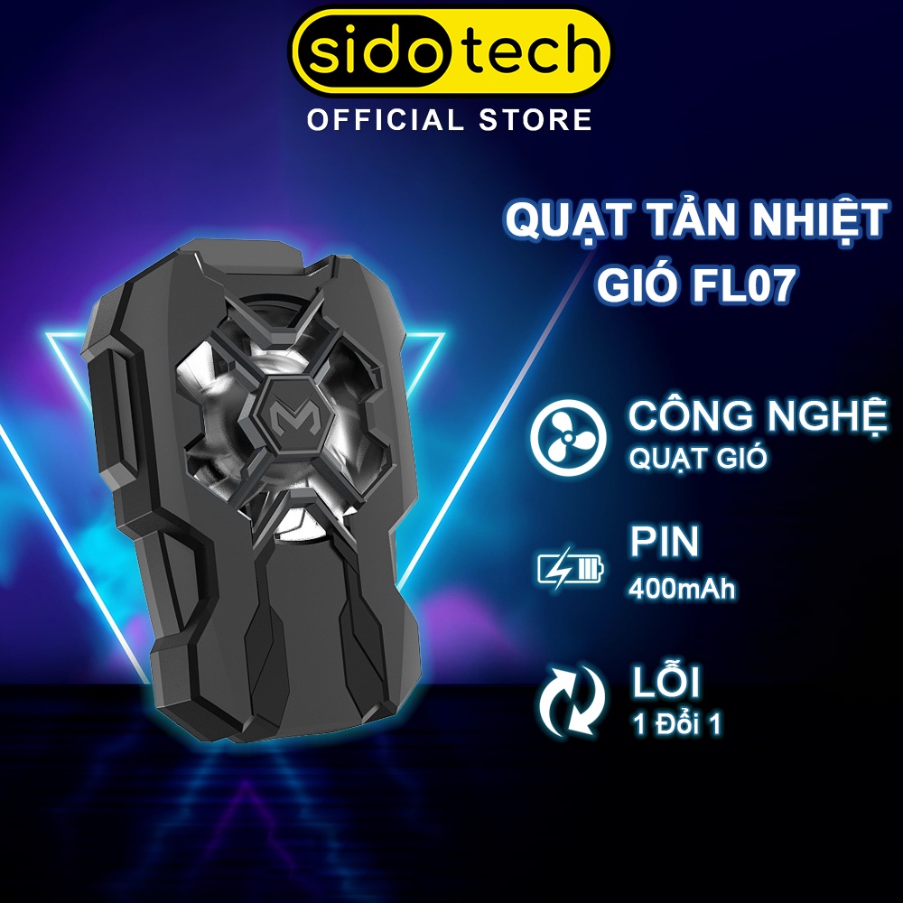 Quạt tản nhiệt điện thoại SIDOTECH MEMO FL07 không dây có pin 400 mAh thiết kế kẹp lớn quạt 9 cánh chống ồn chơi game FF