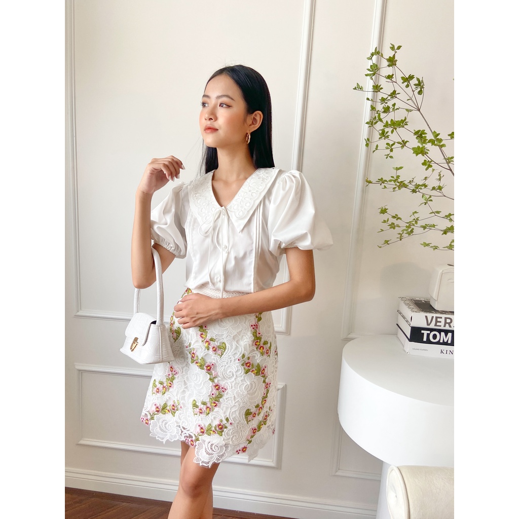 Áo Kiểu Thắt Nơ Tay Phồng EDINI - A1311