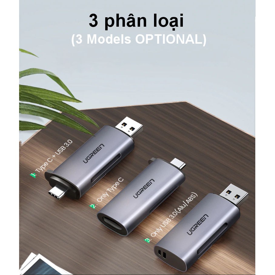 Đầu đọc thẻ UGREEN USB Type-C với 2 khe thẻ cắm SD và OTG CM184 PKCNH