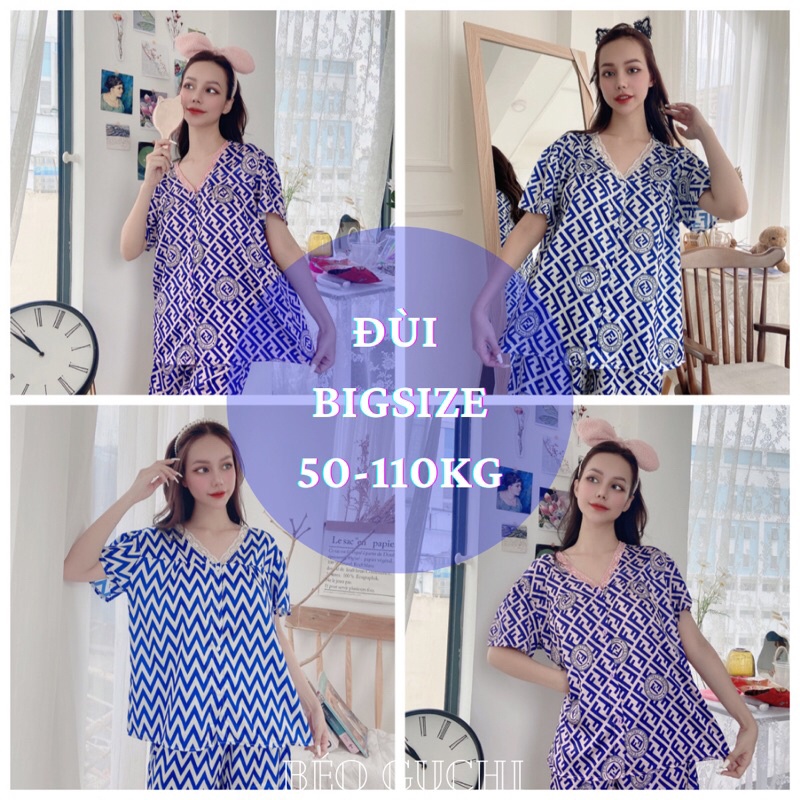 Đùi cổ tim 50-110kg K1CTS Béo Guchi Pijama Bigsize Lụa Satin - Đồ bộ nữ đồ ngủ mặc nhà