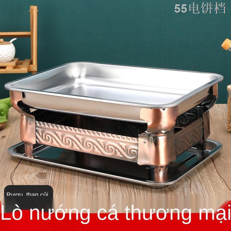 SDày inox bếp nướng cá gia dụng bếp cồn gia dụng bếp than nướng cá bếp than hình chữ nhật giá nướng khay cá nướng