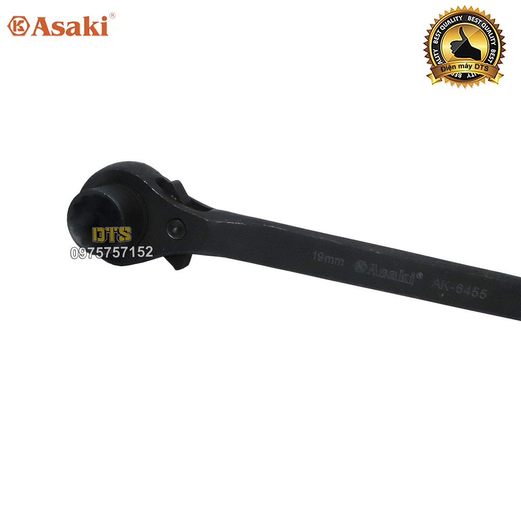 Cờ lê đuôi chuột cao cấp 19-21 mm Asaki AK-6455, cờ lê giàn giáo 2 đầu tự động thép Chrome Vanadium, công tắc đảo chiều