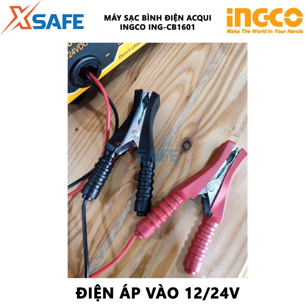 Máy sạc bình điện ắc quy INGCO ING-CB1601 Máy sạc ắc quy điện áp nạp vào 12/24V, cấp độ cách nhiệt H - Chính hãng