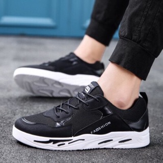 Giày Thể Thao Nam Sneakers Đen Đế Trắng