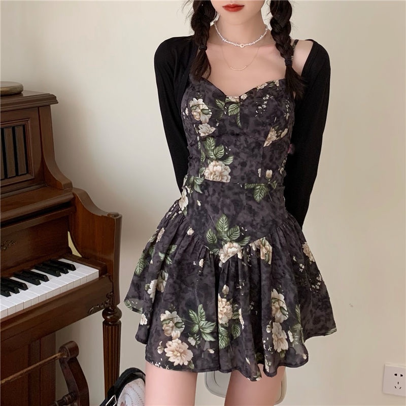 COZOK Set đầm ôm eo + áo khoác cardigan tay dài thời trang cho nữ