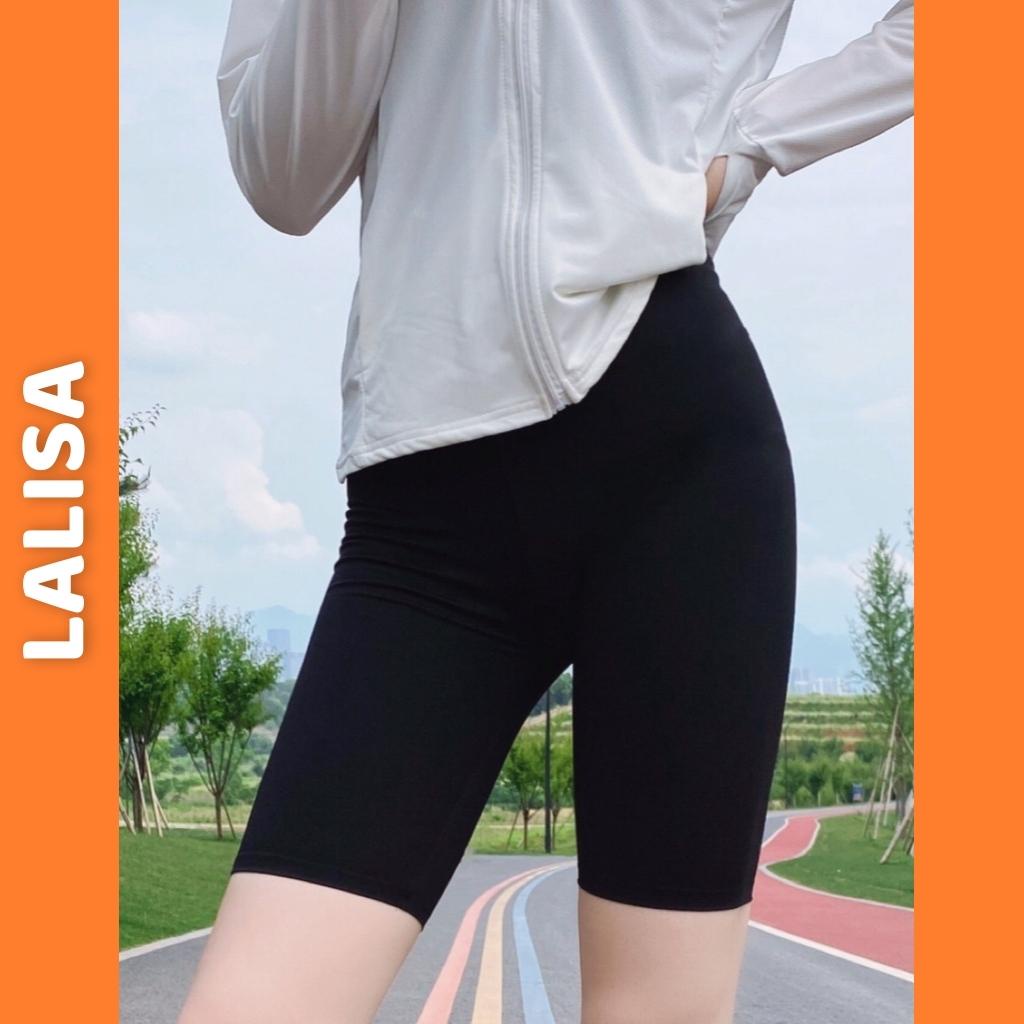 Quần legging nữ LALISA nâng mông lưng cạp cao vải thun dày dặn đùi ngố lửng ôm body bó mặc nhà tập gym yoga QD007