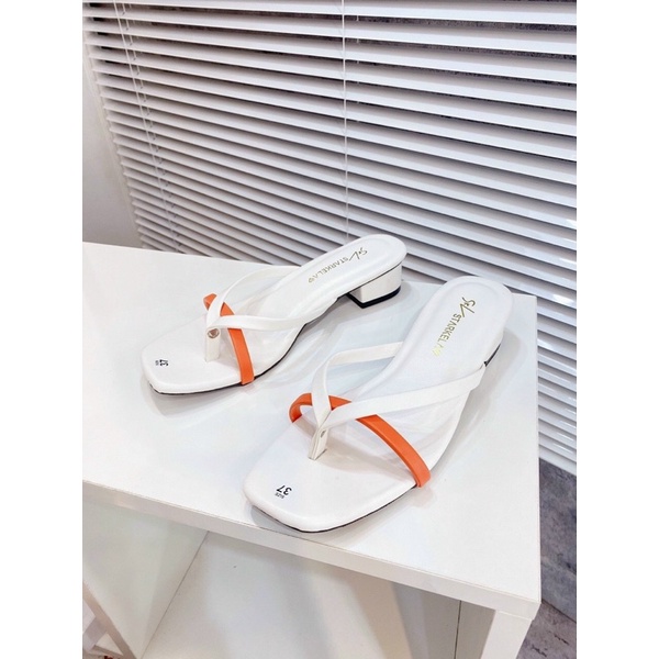 Dép quai mảnh kẹp ngón phối quai Cam gót 3p dễ đi