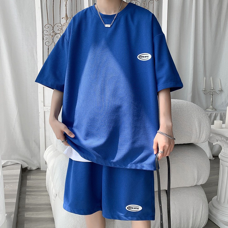 [RẺ VÔ ĐỊCH] Bộ thun cộc tay unisex form rộng nam nữ thêu logo basic chất liệu cotton tổ ong mềm mát