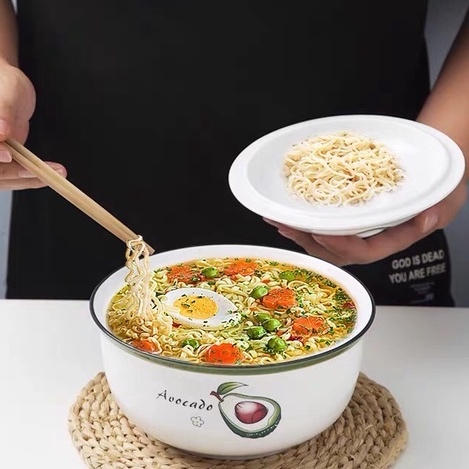 Bộ bát đĩa quả bơ , bộ chén dĩa sứ viền xanh Alifis