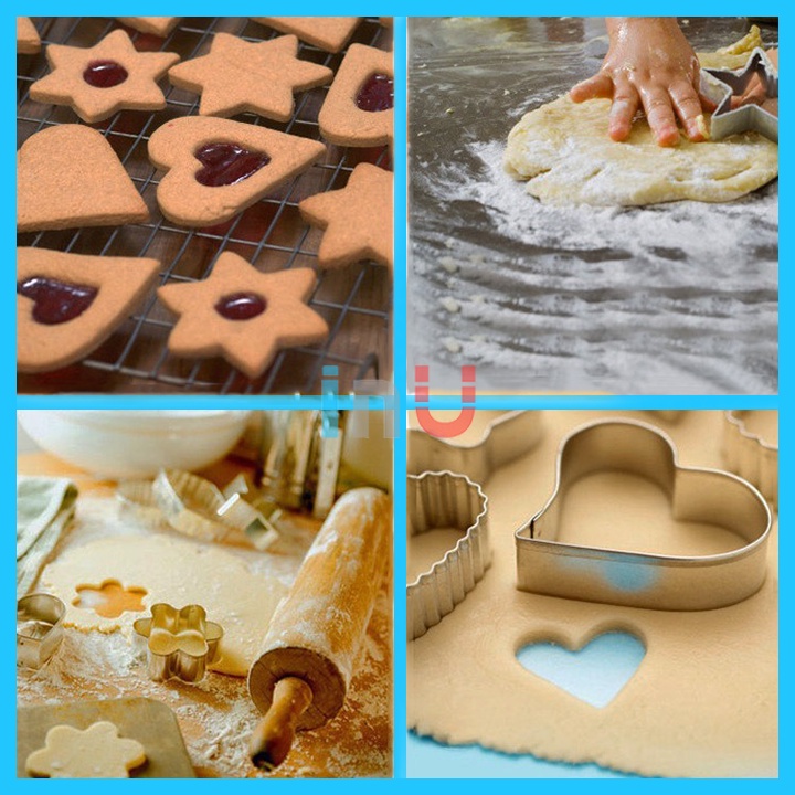 HCM - Bộ 12 khuôn cutter cắt bánh quy hình khối Tròn, Sao 6 cánh, Trái Tim, Bông hoa