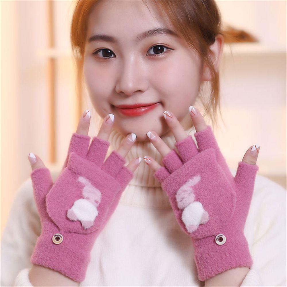 Găng Tay Hở Ngón Giữ Ấm Họa Tiết Hoạt Hình Ket1 Fluff