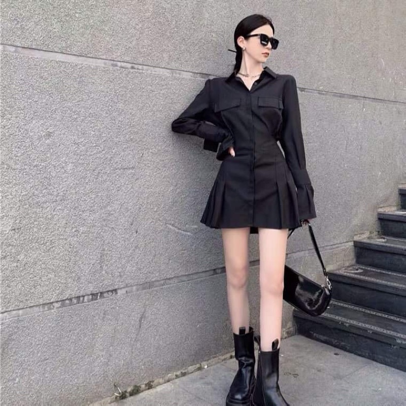 Váy đen tay dài dáng xoè dự tiệc-Hàng cao cấp loại 1-đầm đen đẹp siêu che bụng tôn dáng