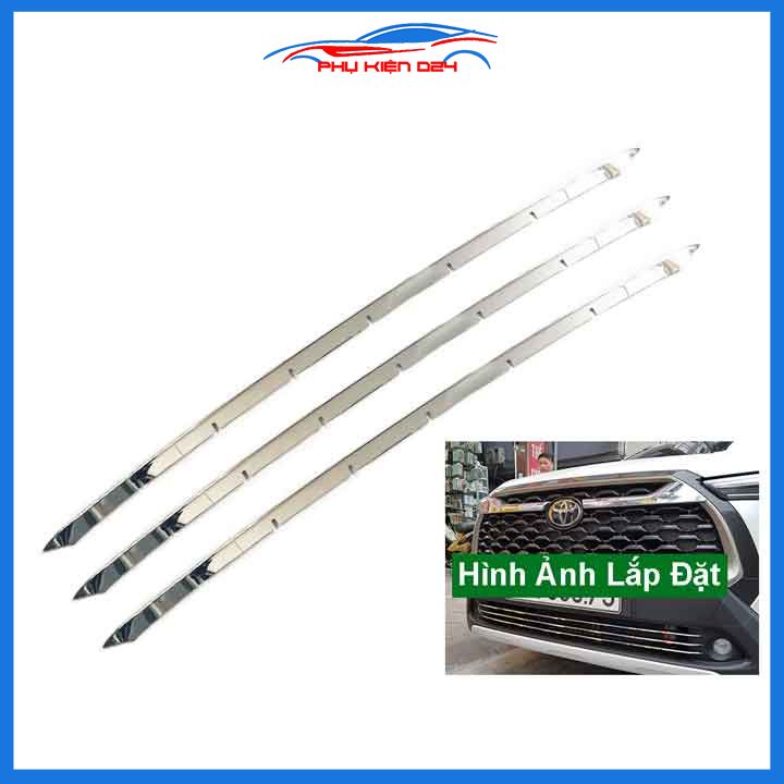 Ốp mặt ca lăng, calang Inox cho xe Corolla Cross 2020-2021-2022 3 thanh dưới biển số ốp lưới tản nhiệt