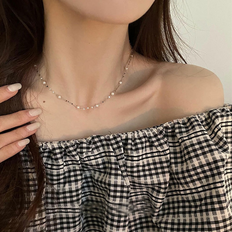 Dây chuyền nữ bạc 925 xi kim ngọc trai nhân tạo nhỏ xinh small pearl | HARMONY ACCESSORIES VC100