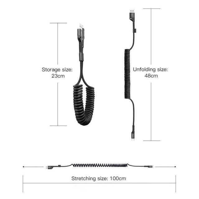 CHÍNH HÃNG-GIÁ RẺ✔Dây Cáp sạc Nhanh Lò Xo Baseus Spring USB Type C-2A trên xe ô tô Dây sạc Xoắn cho Samsung/Oppo ANDROID