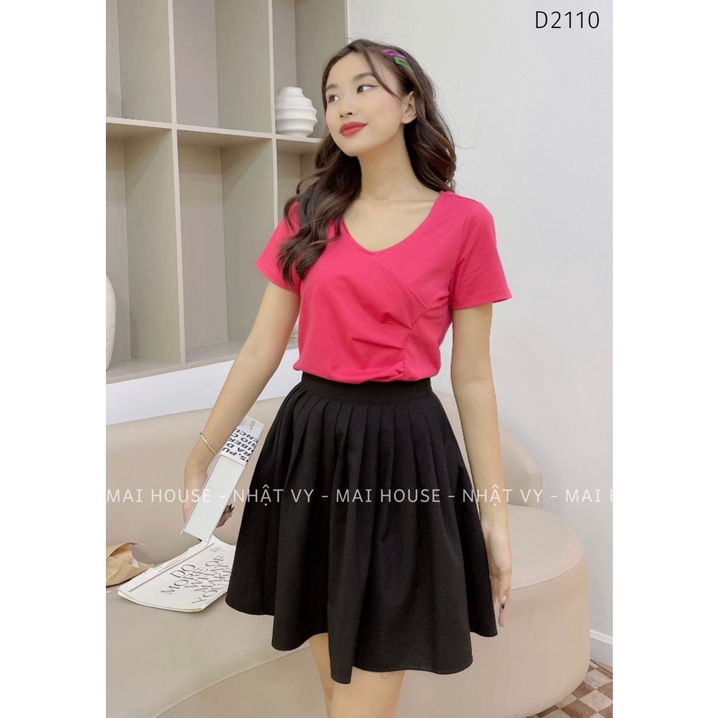 Áo Nữ NHẬT VY Cổ Tim Phối Nhún Kiểu Bên Eo Chất Thun Mềm Mịn Đi Chơi Màu Đen, Trắng, Hồng - D2110
