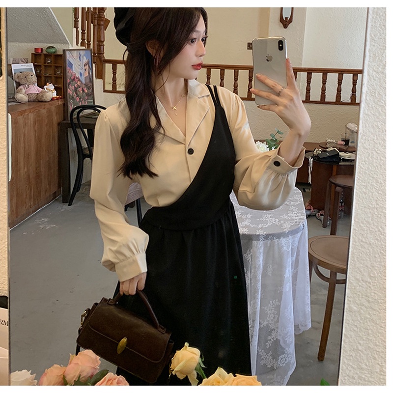 IELGY Đầm Giả Hai Mảnh Màu Sắc Tương Phản Thời Trang Cao Cấp Dành Cho Nữ