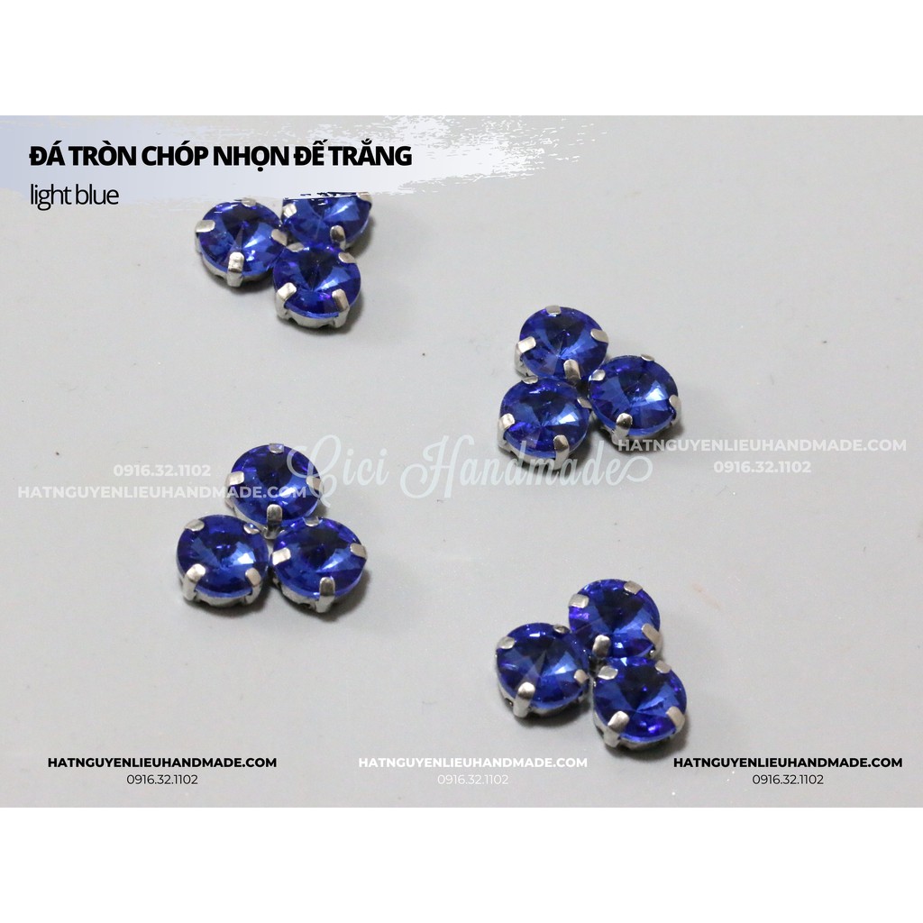 Set 5-10 hạt đá tròn chóp nhọn đế trắng lỗ khâu link 1/2 Cici Handmade chuyên hạt đá hạt pha lê hạt cườm hạt trang sức