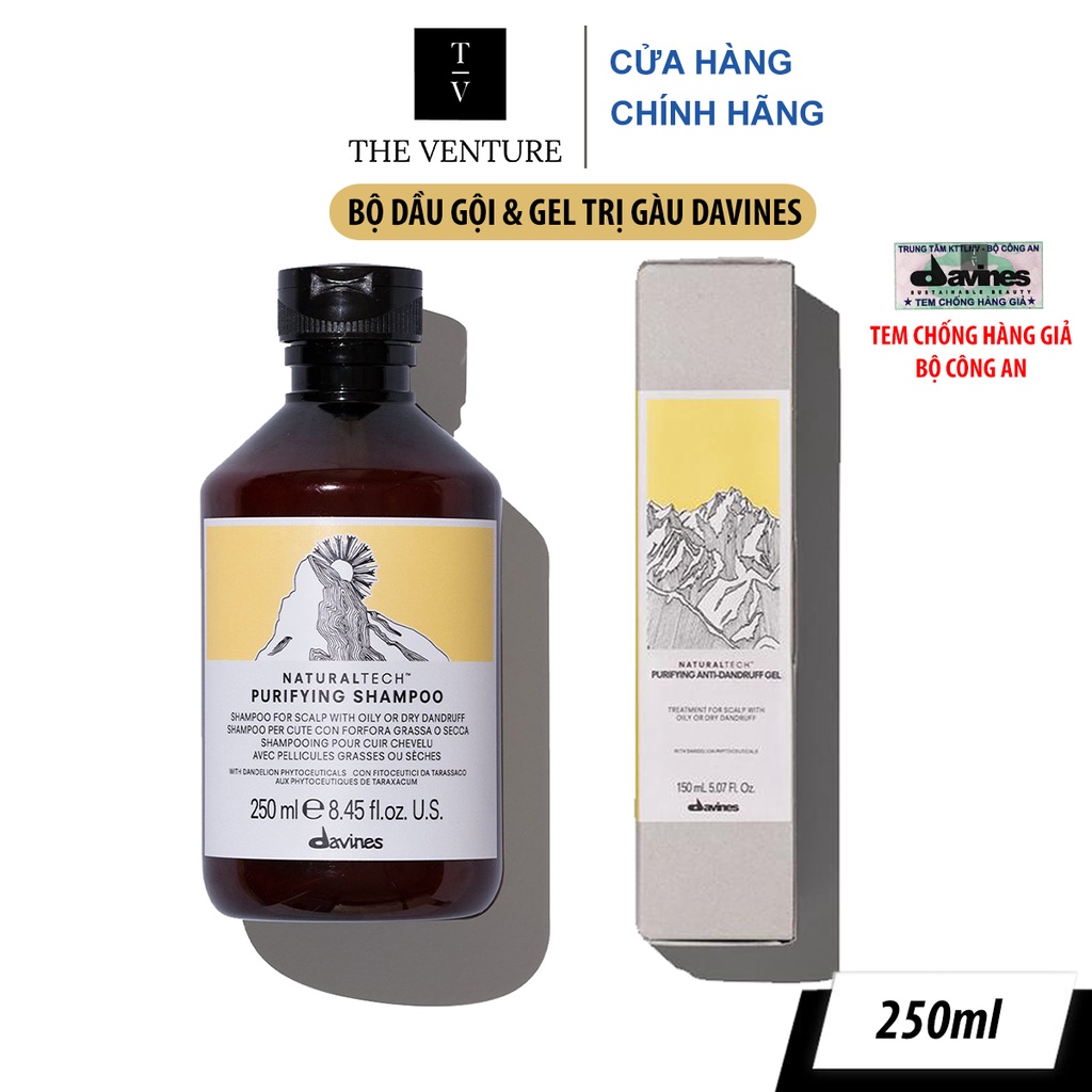 Combo Dầu Gội Tóc Gàu Davines NaturalTech Purifying Shampoo và Gel Chống Gàu Davines Purifying Anti-Dandruff Chính Hãng