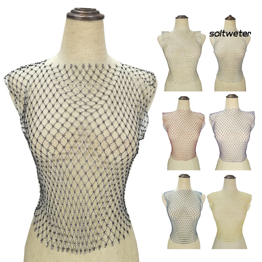 Áo Lưới Không Tay Cổ Tròn Đính Đá Quyến Rũ Thời Trang Cho Nữ