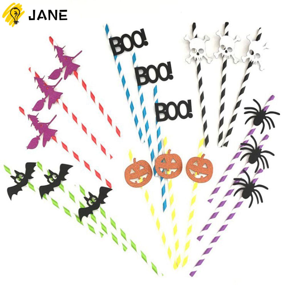 Set 10 ống hút giấy họa tiết Halloween độc đáo trang trí nhà cửa DIY