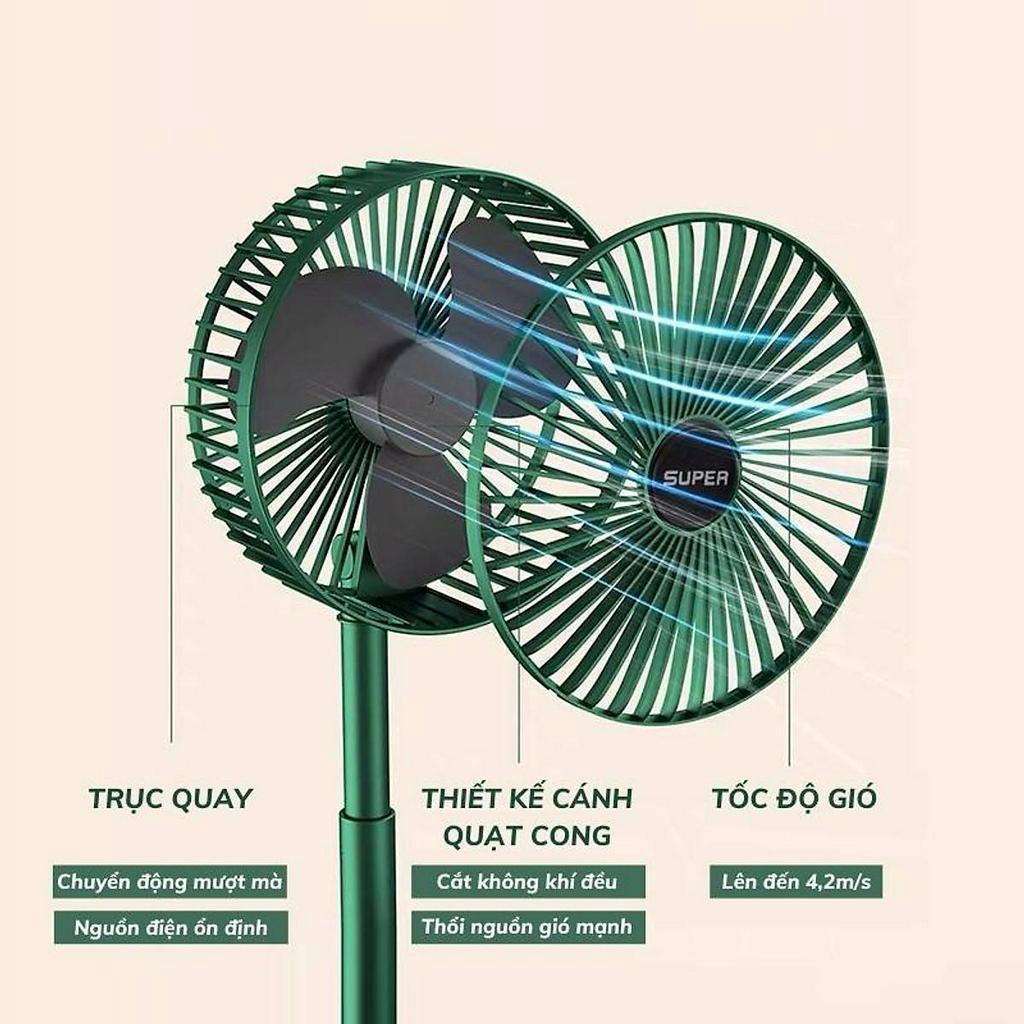 Quạt Tích Điện Gấp Gọn SUPER Kèm Dây Sạc