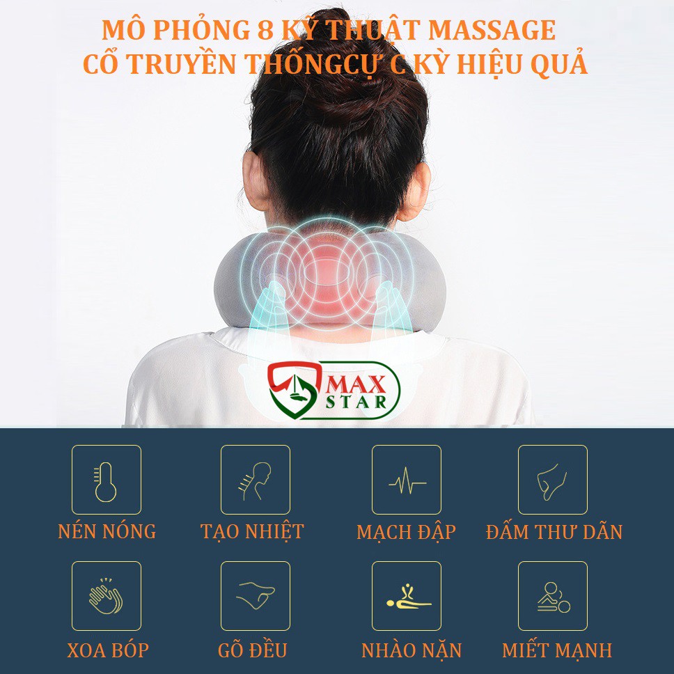 [BẢO HÀNH CHÍNH HÃNG] Gối massage trị liệu cổ vai gáy chữ U hồng ngoại đa năng chính hãng Máy massage cổ vai gáy ✅