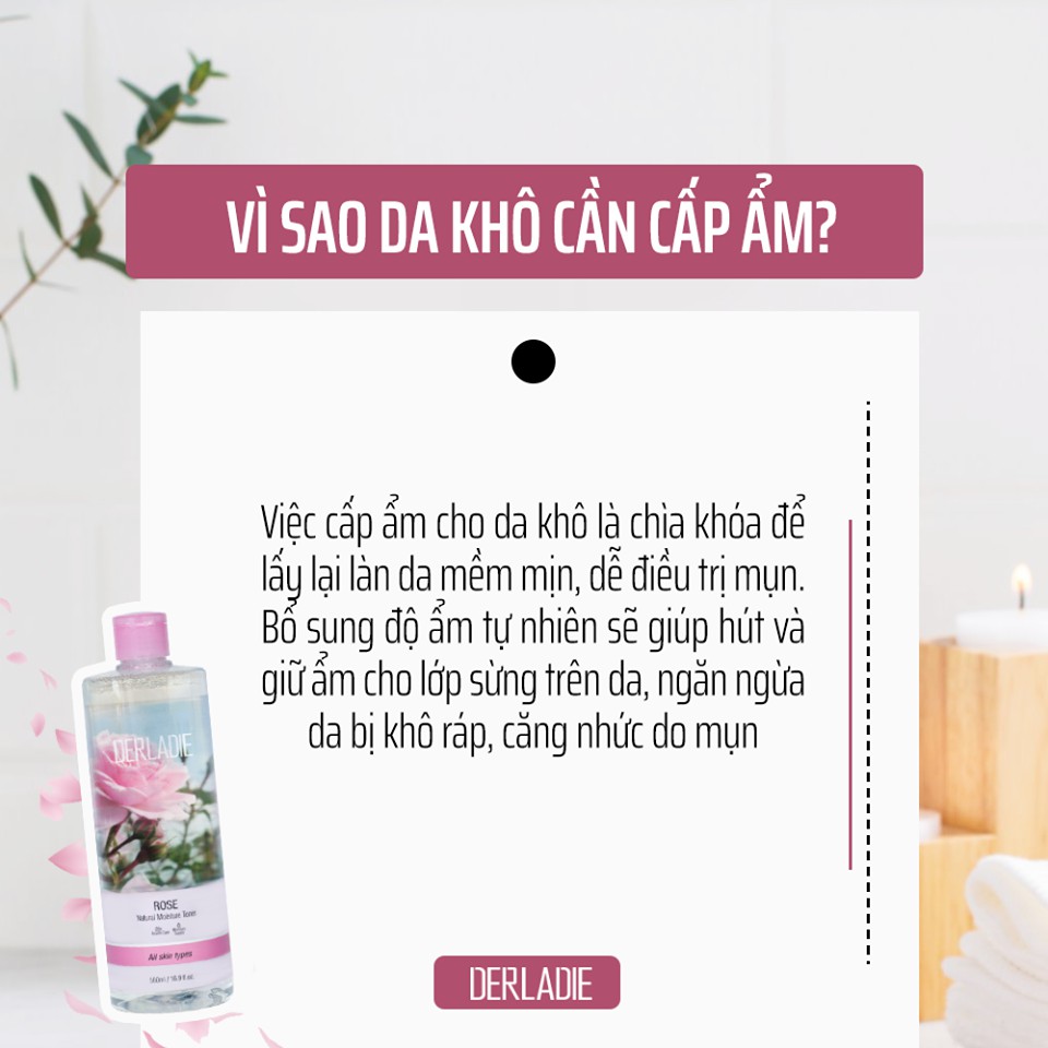 Nước Hoa Hồng Cấp Ẩm, Kiềm Dầu, Se Khít Lỗ Chân Lông Derladie Toner 30ml