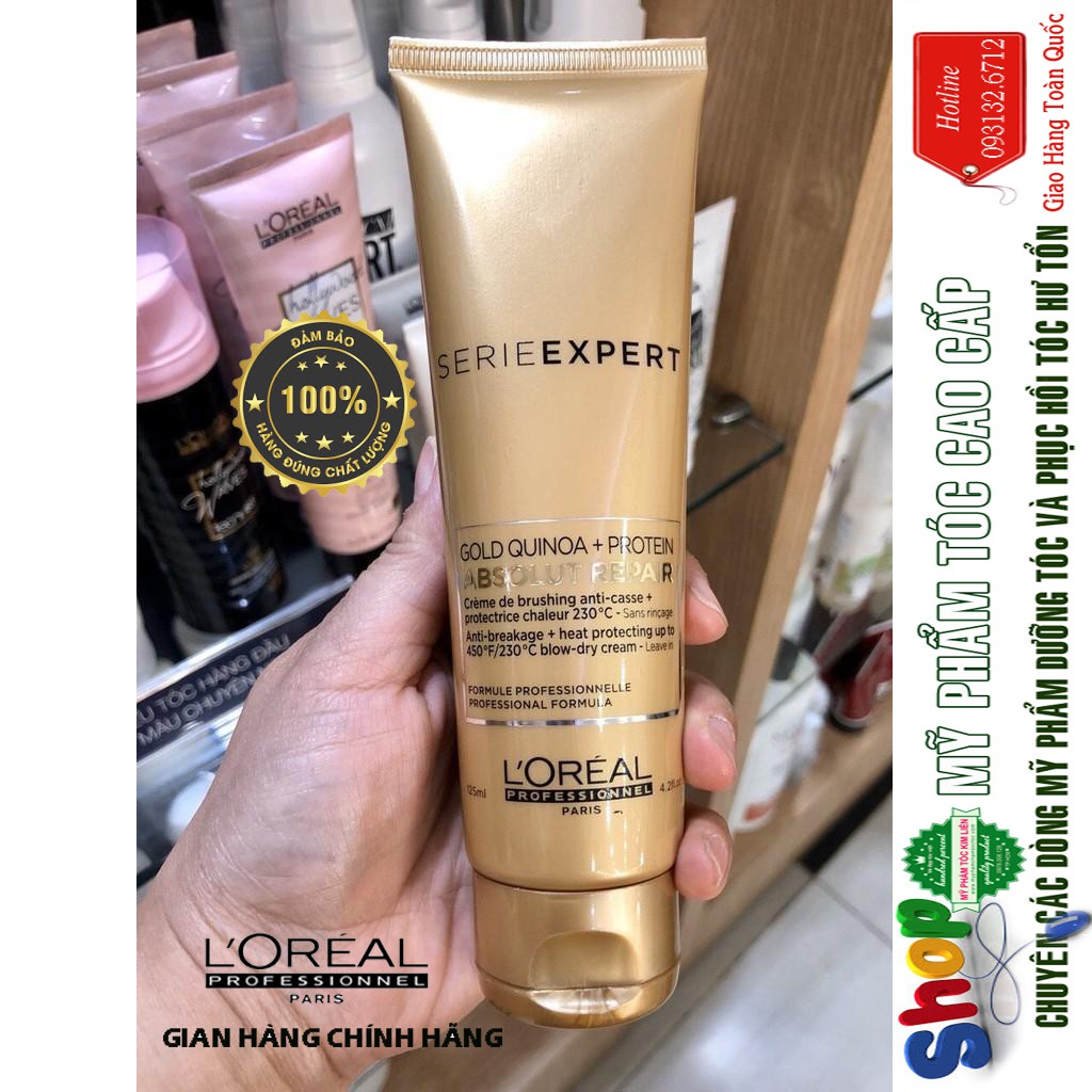 [L'oreal-chínhhãng] Kem xả khô chống nhiệt L'oreal Serie Expert Gold Quinoa Protein Absolut Repair 125ml