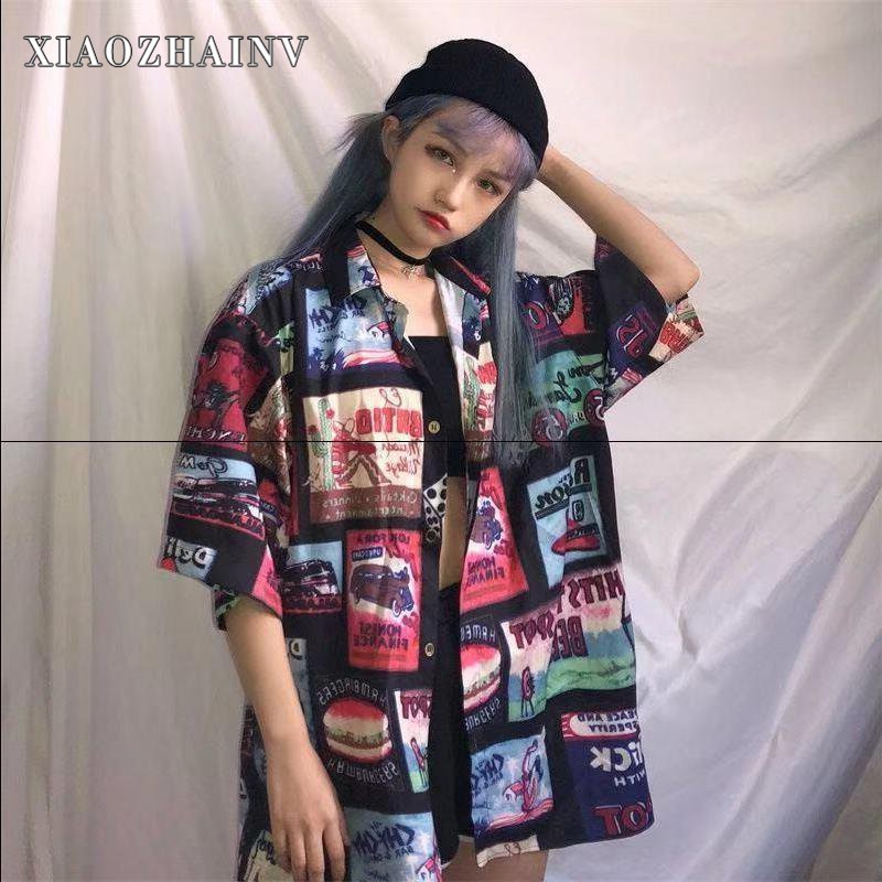 Áo sơ mi dáng rộng hoạ tiết in phong cách vintage Xiaozhainv | BigBuy360 - bigbuy360.vn