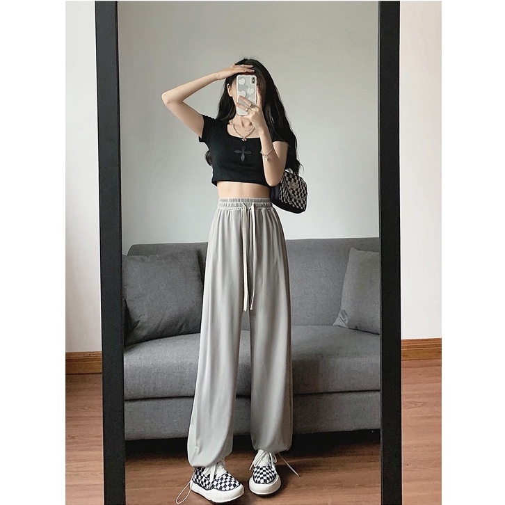 【ZHELIHANGFEI】Quần Ống Rộng Lưng Cao Theo Phong Cách Preppy