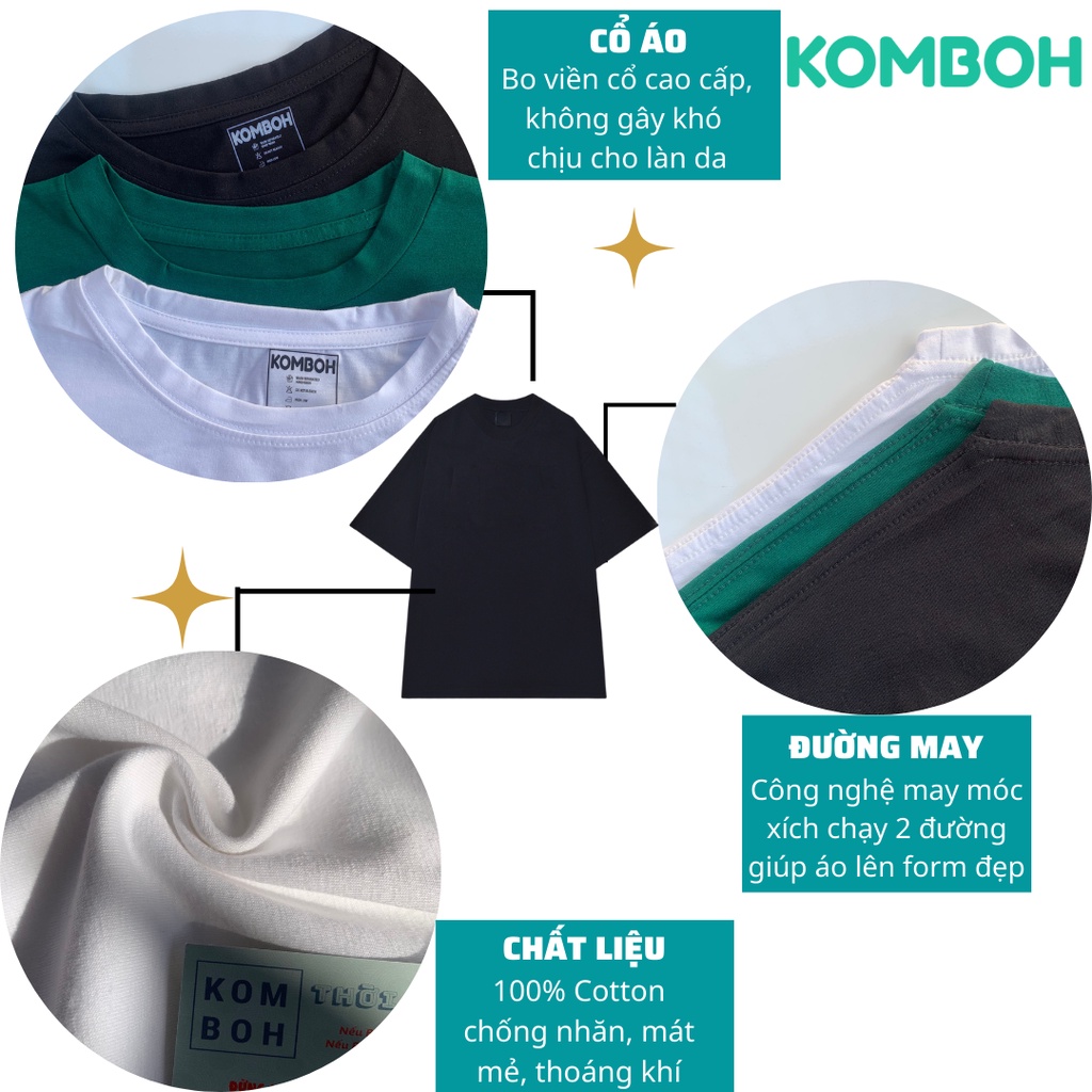 Áo phông trơn basic form rộng KOMOBH tay lỡ unisex đẹp oversize, áo thun nam nữ form rộng