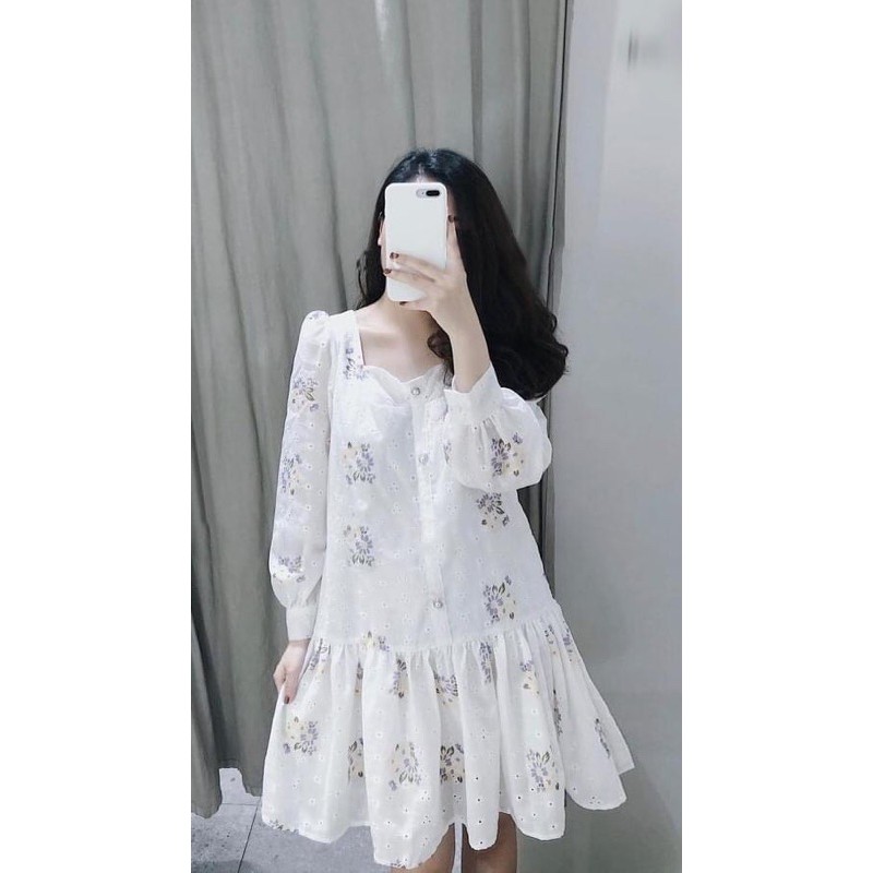 Váy Xuông Hoa hai lớp [ HOT TREND] vải thô Thêu hoa cao cấp
