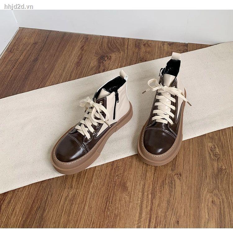 Giày bốt Martin cổ thấp chất cotton đế dày thời trang Anh Quốc mùa thu đông mới sành điệu cho nữ