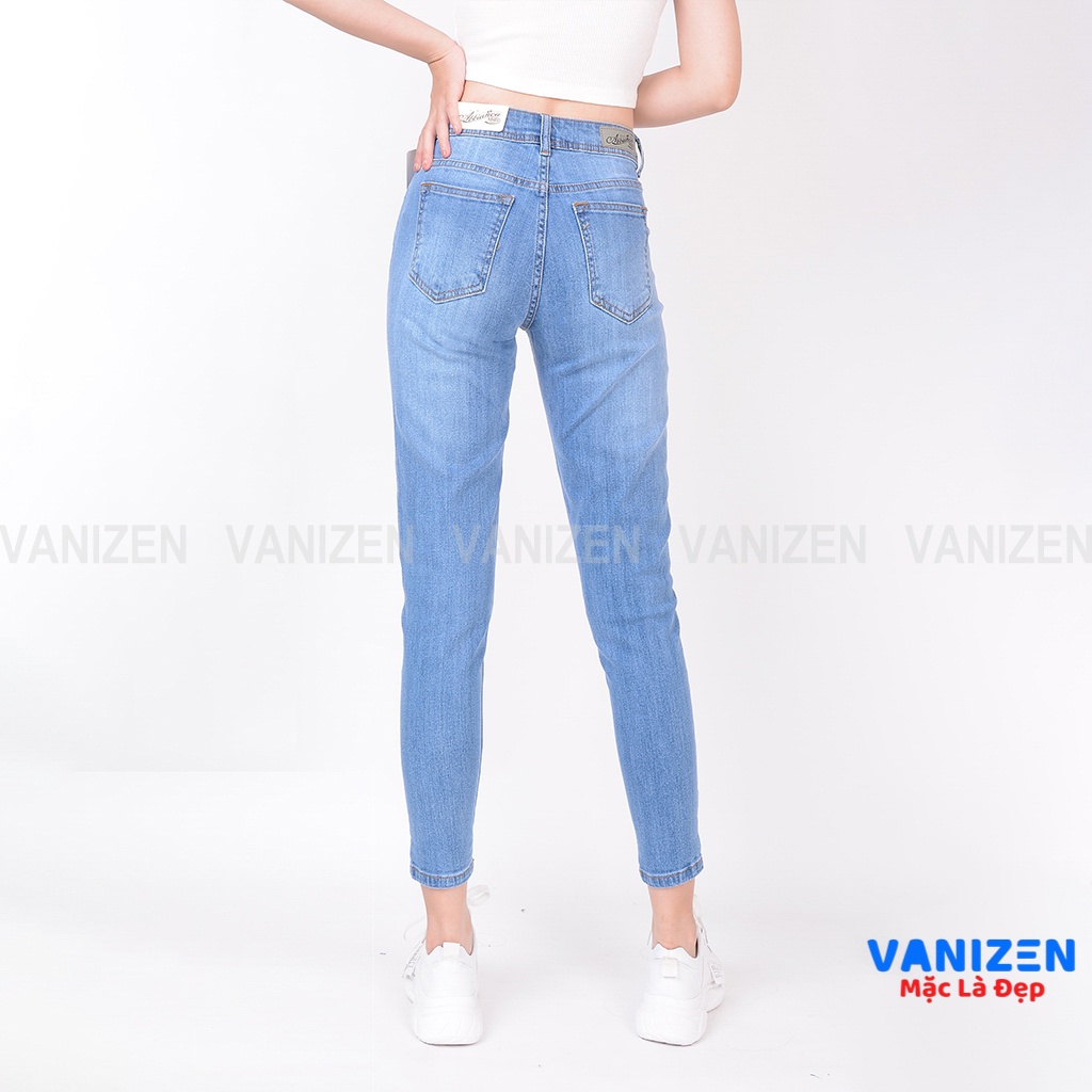 Quần Jean Nữ Boyfriend Trơn Cạp Cao co dãn Shop VANIZEN, Quần jean nữ baggy lưng cao mã 371