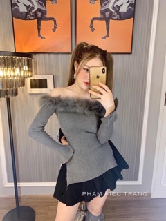 🌸🌸🌸Áo tay dài xẻ tà cổ lông 🌸🌸🌸