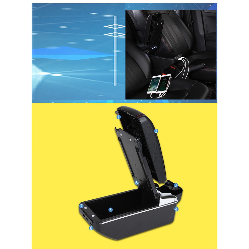 Hộp Tỳ Tay Ô Tô, Xe Hơi Cao Cấp Dùng Cho Xe Hyundai I10 Tích Hợp 7 Cổng USB