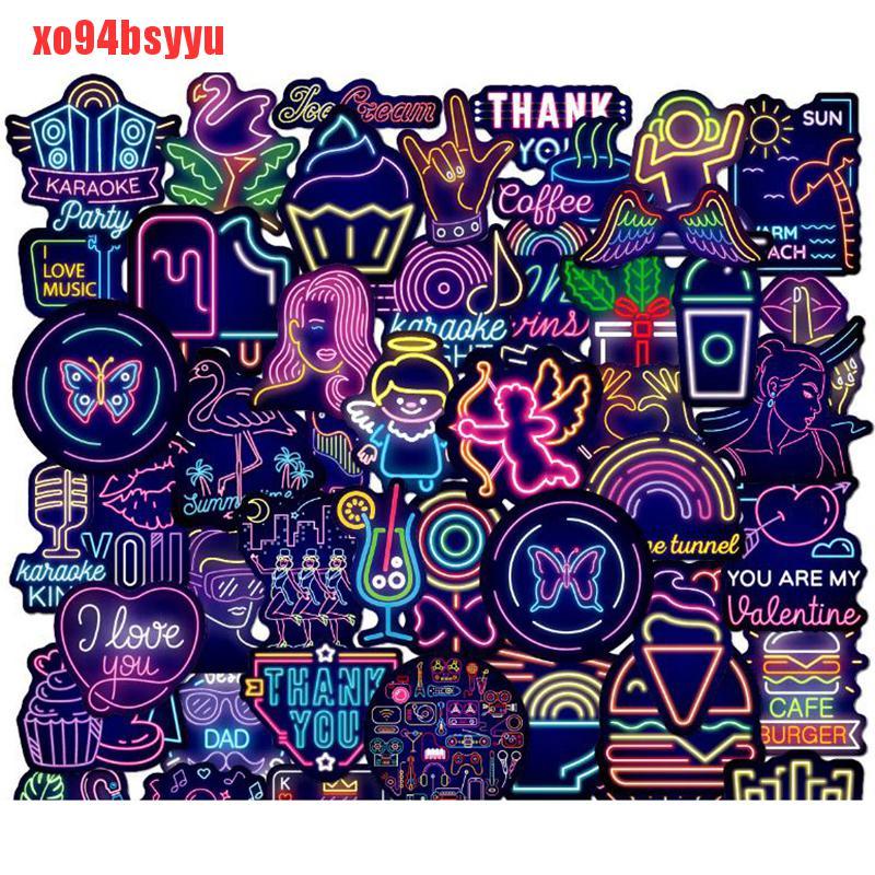 Bộ 50 Miếng Dán Chống Thấm Nước Màu Neon Chuyên Dụng Cho Ván Trượt / Laptop Xo94Bsyu