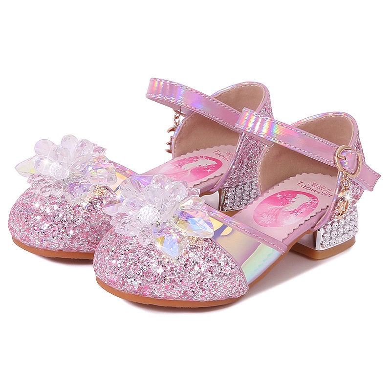 Giày công chúa cho bé gái Elsa cao gót đính đá cao cấp