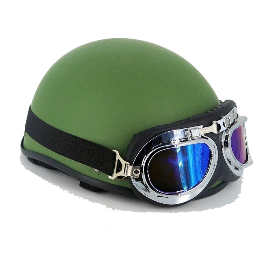 Mũ bảo hiểm phượt nửa đầu Amby Helmet trơn (có kính UV, kính phi công)