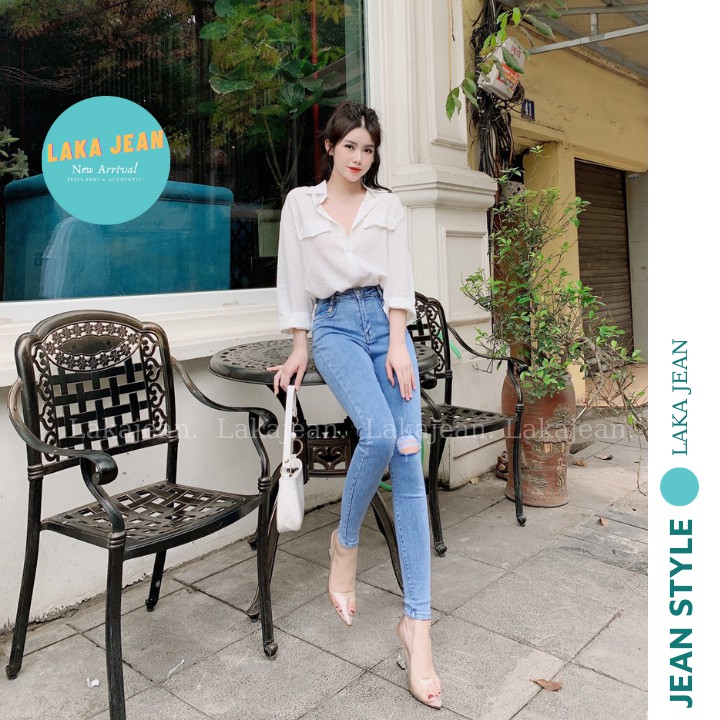 Quần Skinny Jean Ôm Nữ Lưng Cao, Quần Bò Nữ Cạp Cao, Co Giãn Tốt, Siêu Nâng Mông, Màu Xanh B96.06